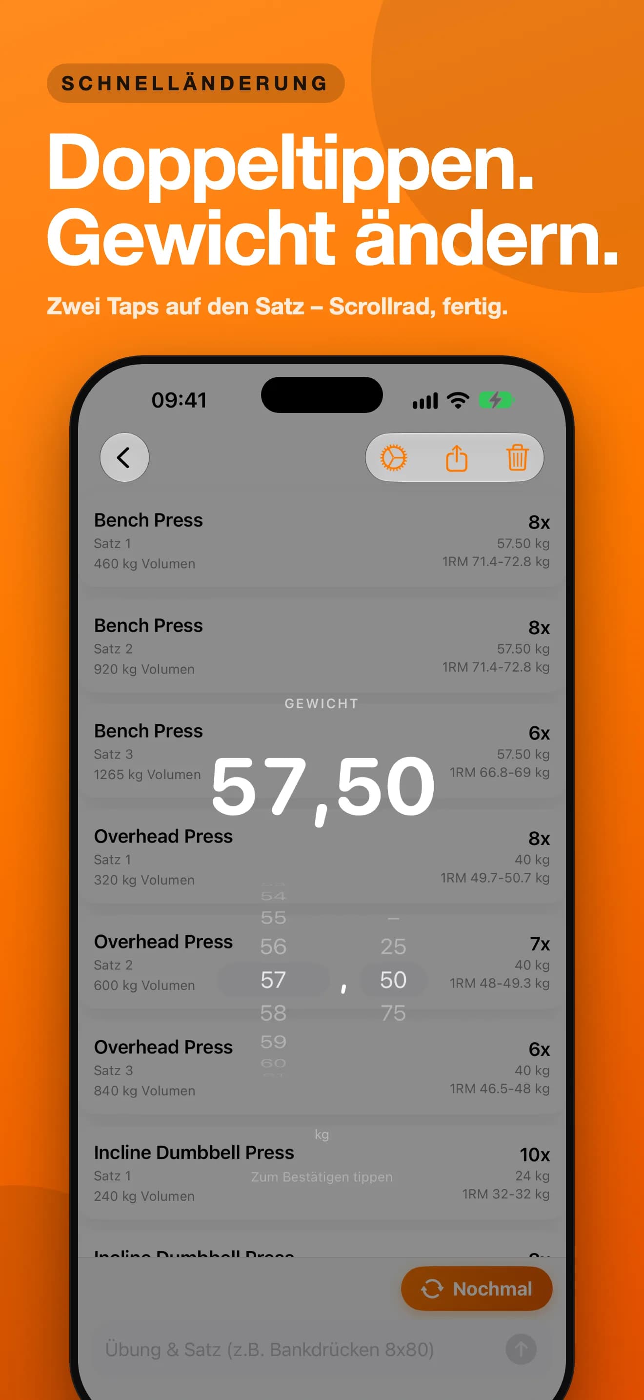 SetRepGo — Doppeltippen. Gewicht ändern. (Vorschau-Screenshot)