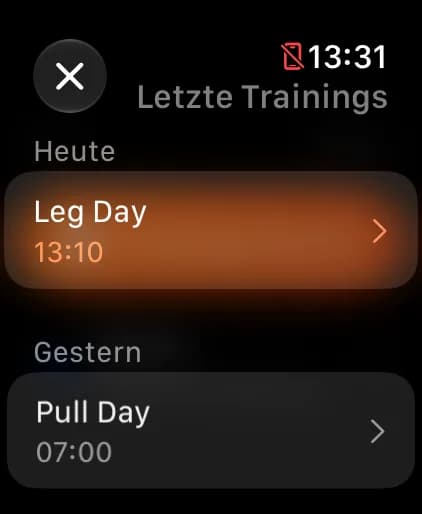 SetRepGo Apple Watch — Letzte Einheiten