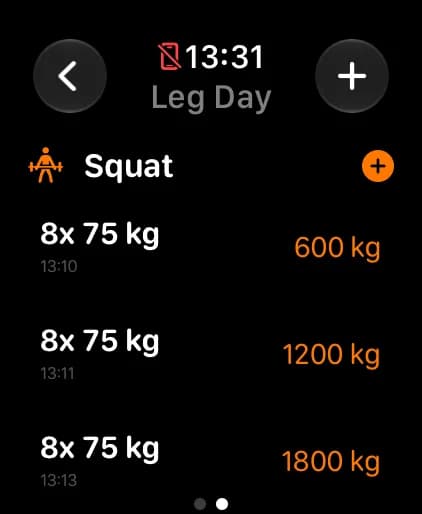 SetRepGo Apple Watch — Sätze