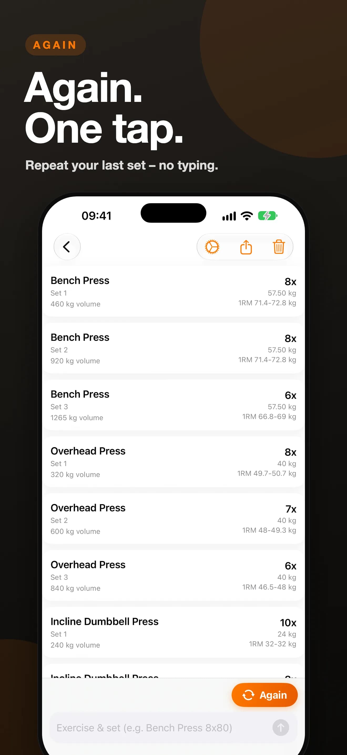 SetRepGo — Again. One tap. (Vorschau-Screenshot)